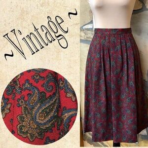 Vintage Paisley Lined A-Line Skirt Cranberry Blue Green (XS)